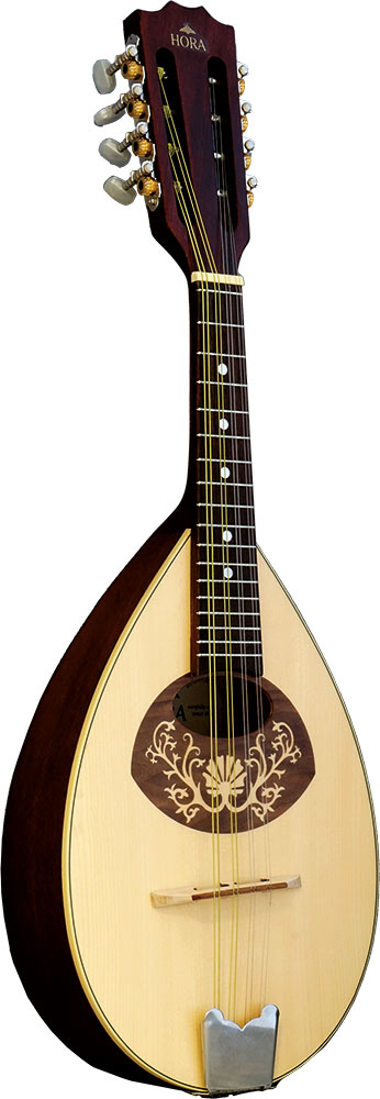 Hora M1086 Mandolin, Solid Spruce Top Solid maple back, marquetry inlaid scratch plate. Natural satin finish