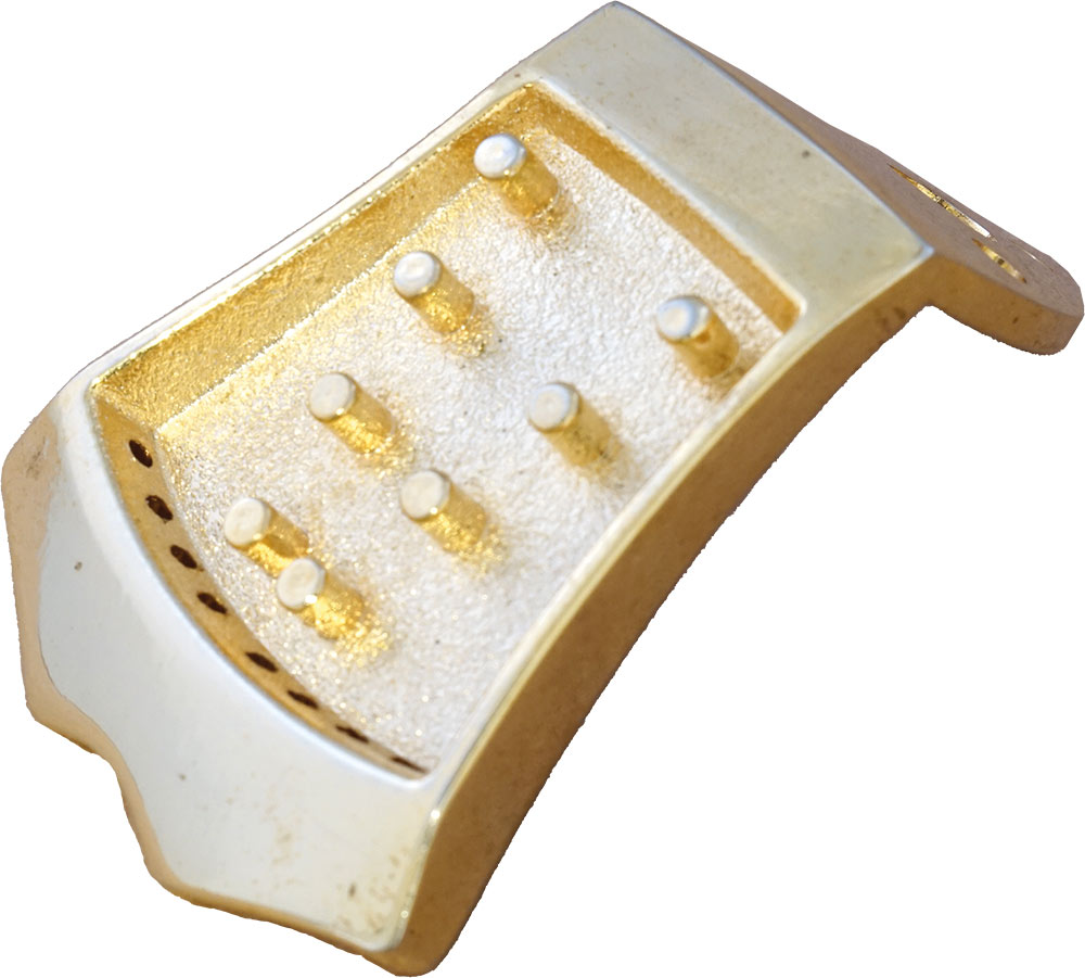 Viking VS-3112G Cast Mandolin Tailpiece. Gold Solid one piece tailpiece. Gold plated copper