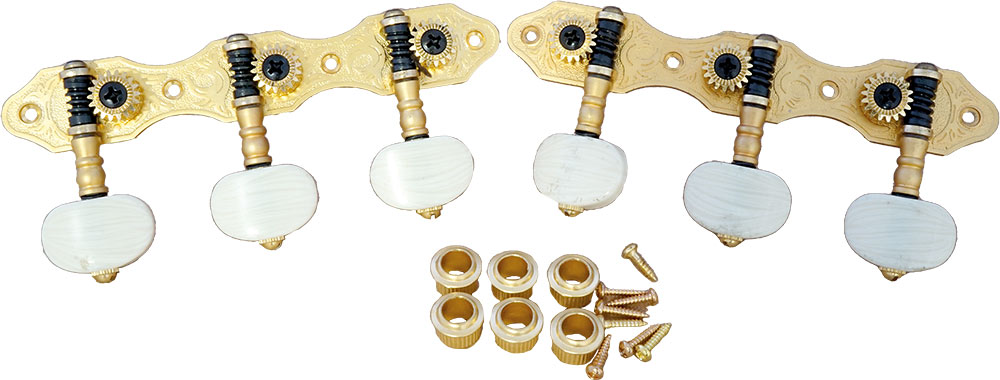 Viking VS-5220G Gypsy Jazz Guitar Tuners Matt gold plated with pearloid style buttons. Replacments for Gitane DG-300