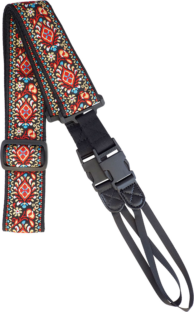 Viking VBS-64 Cotton Banjo Strap.Red Flower Woven cotton. Webbing bracket loops with Delrin side clips