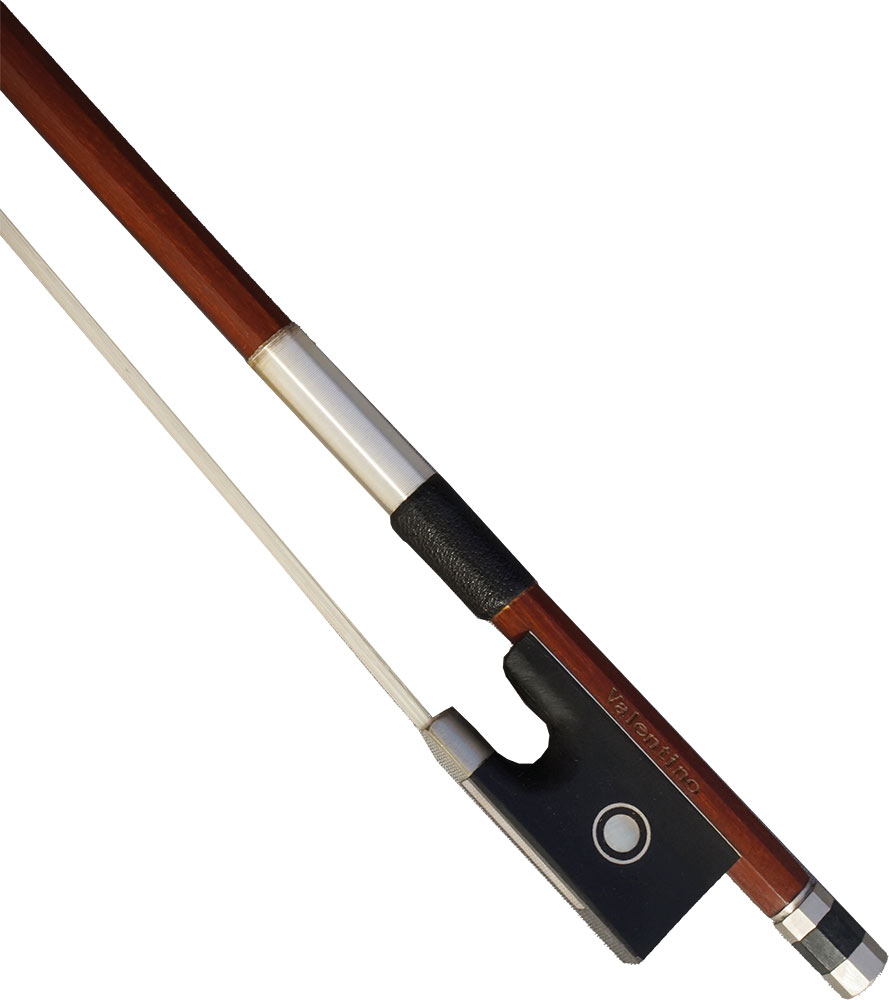 Valentino VVB-755 Violin Bow, 1/4 size Brazilwood octagonal stick, half-lined rosewood frog