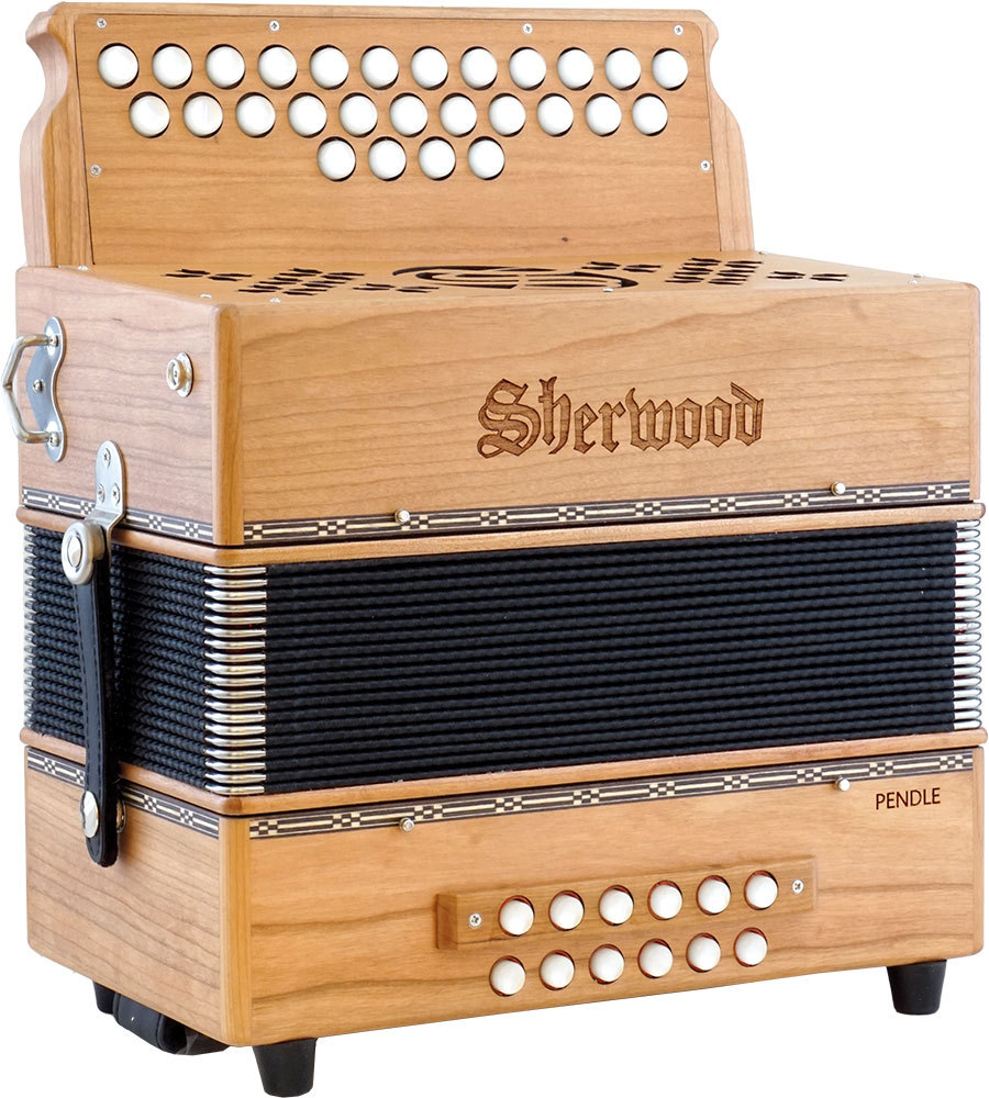 Sherwood Pendle D/G Melodeon. 2.5 Row. 2 voice 23+4 treble buttons. 2 voice with 12 bass