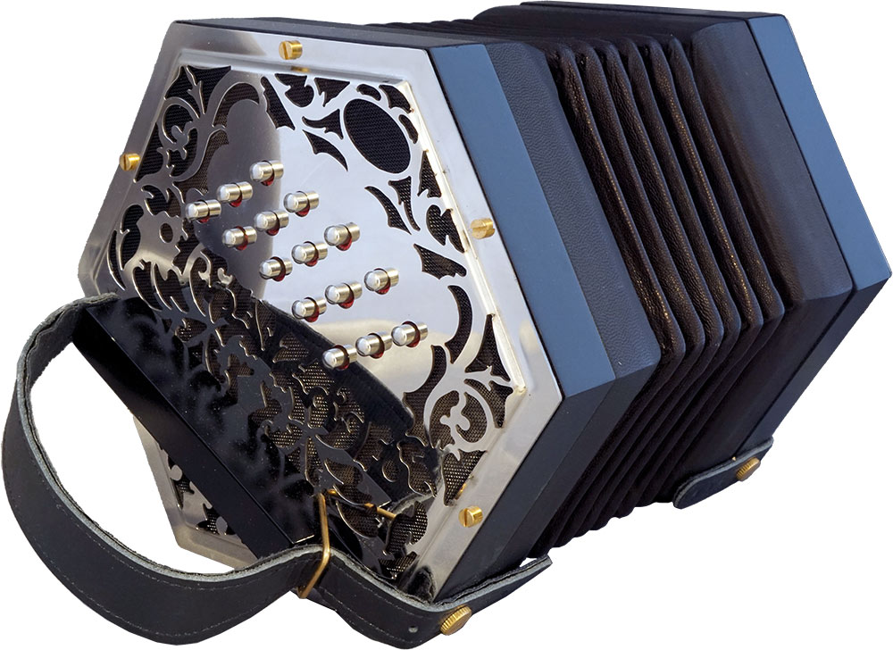 Sherwood Fergus C/G Anglo Concertina. 30 Key Raised metal ends with domed metal buttons. Czech reeds mounted on reed pan